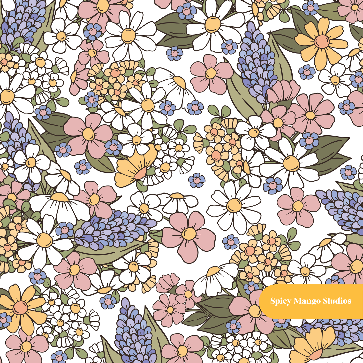 White Dusty Fall Floral Seamless Pattern
