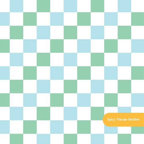 Aqua and Green Darling Checker Seamless Pattern