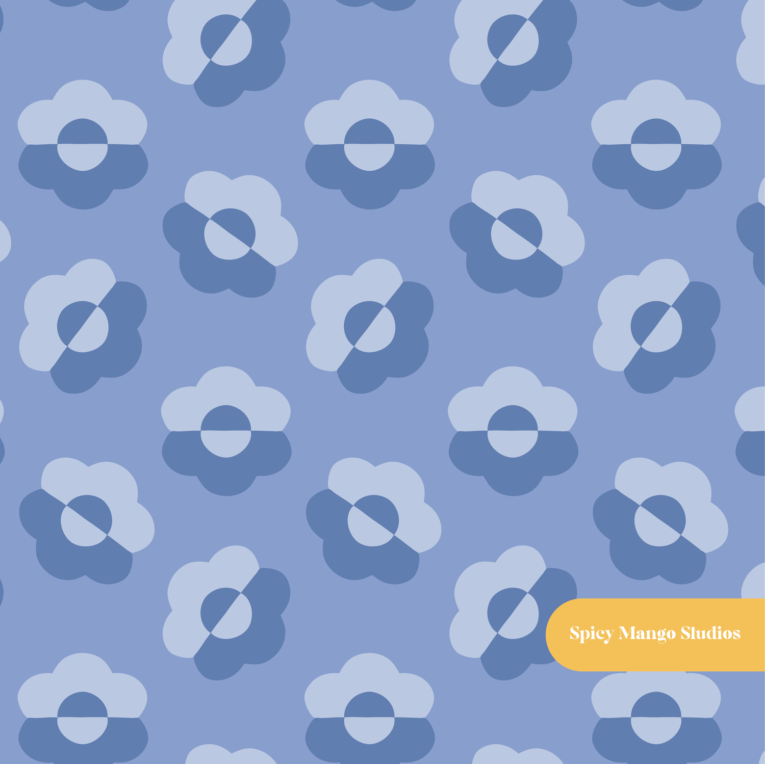 Blue Darling Floral Seamless Pattern