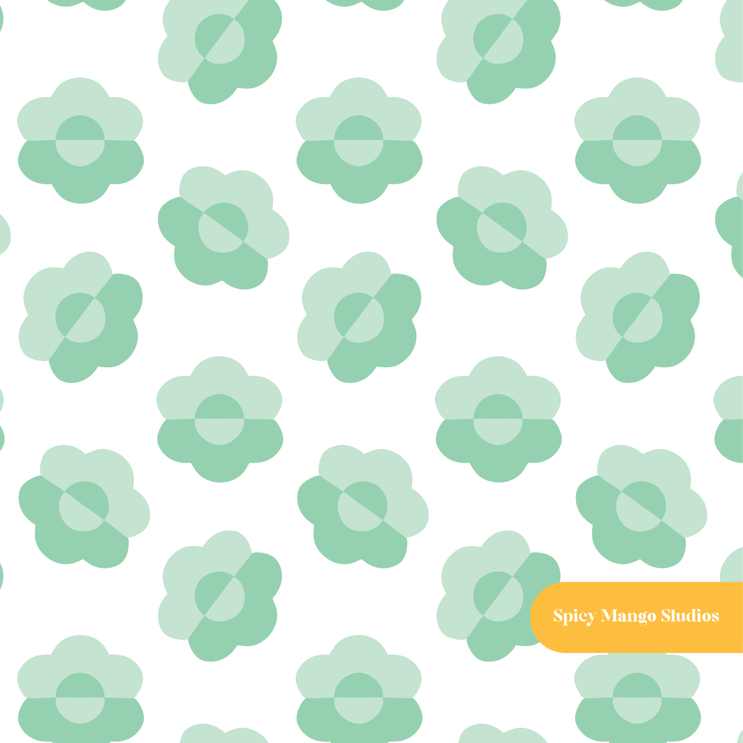 Green Darling Floral Seamless Pattern