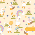 Pastel Yellow Ducky Garden Floral Seamless Pattern
