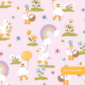 Pink Ducky Garden Floral Seamless Pattern
