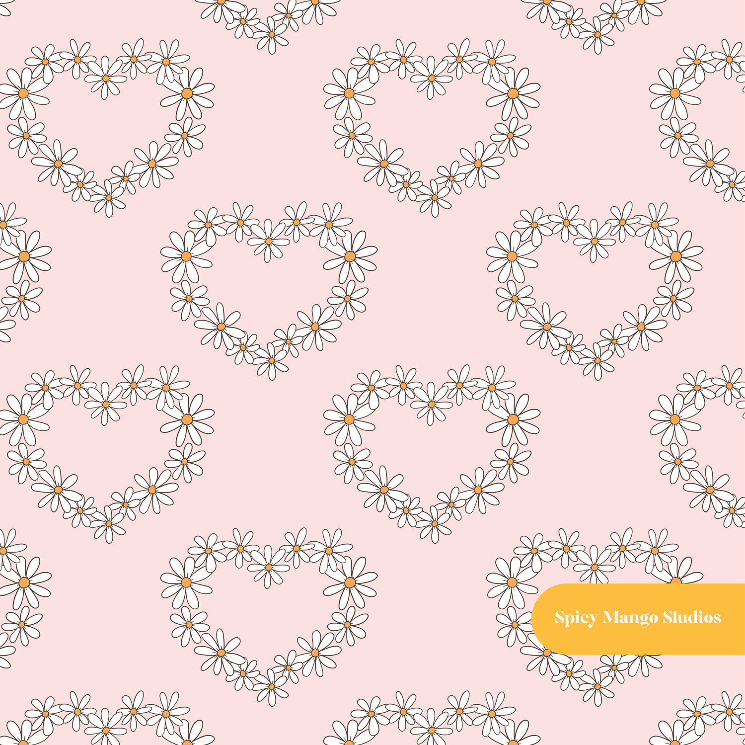 Pink Daisy Hearts Seamless Pattern