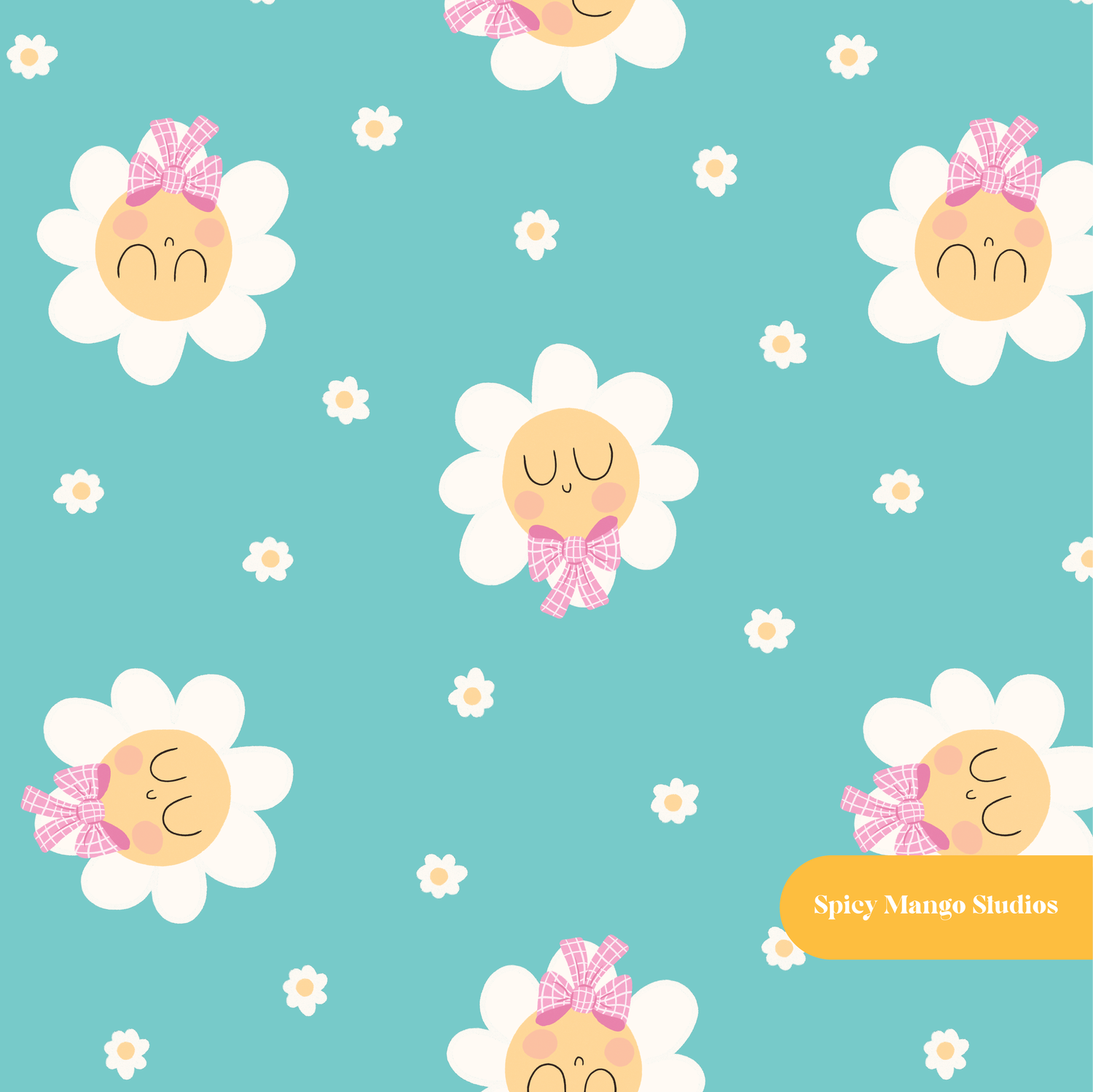 Aqua Daisy Mae Seamless Pattern