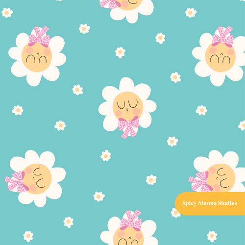 Aqua Daisy Mae Seamless Pattern
