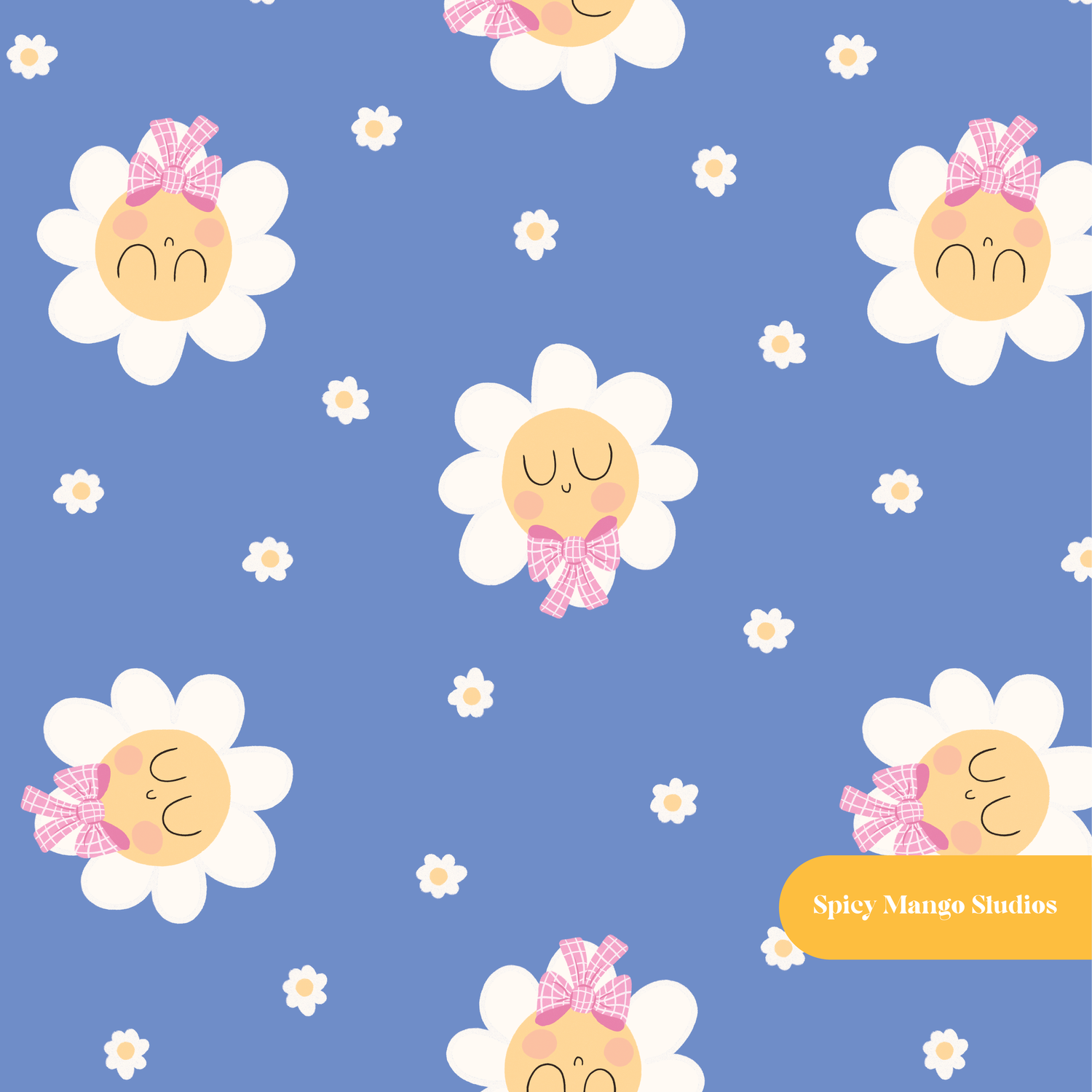 Blue Daisy Mae Seamless Pattern