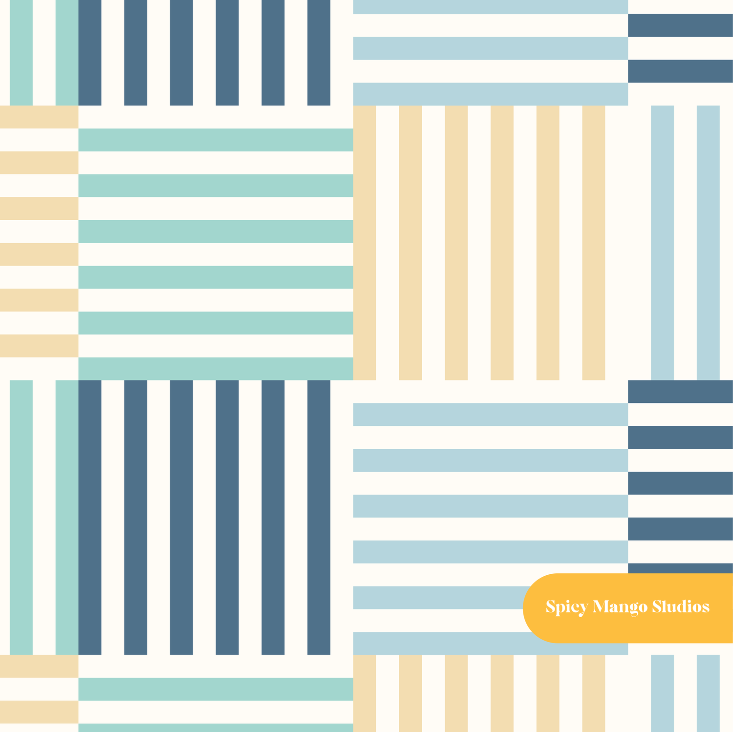 Navy and Aqua Dawson Stripe Seamless Pattern