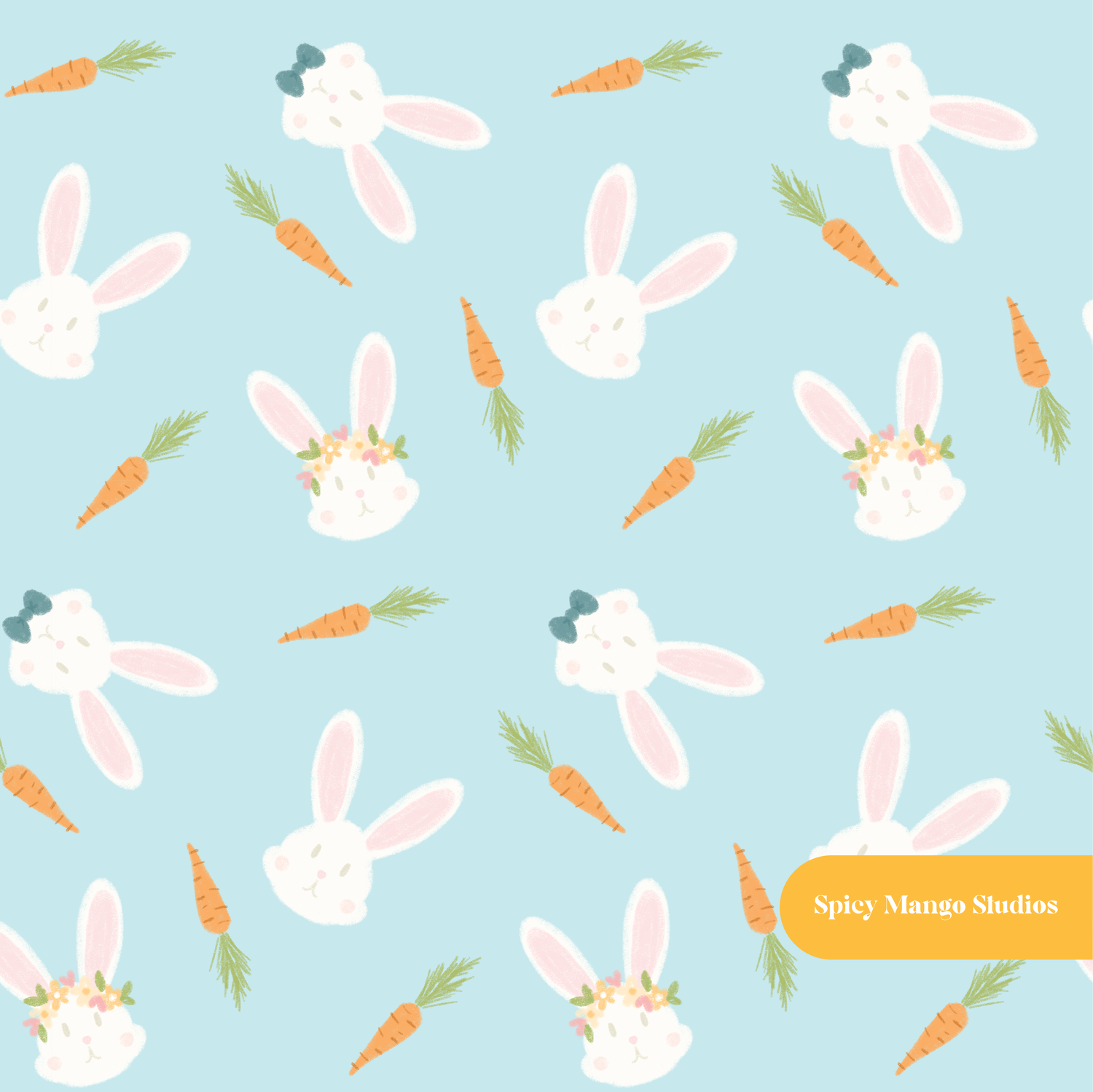 Light Blue Easter Bunny Seamless Pattern