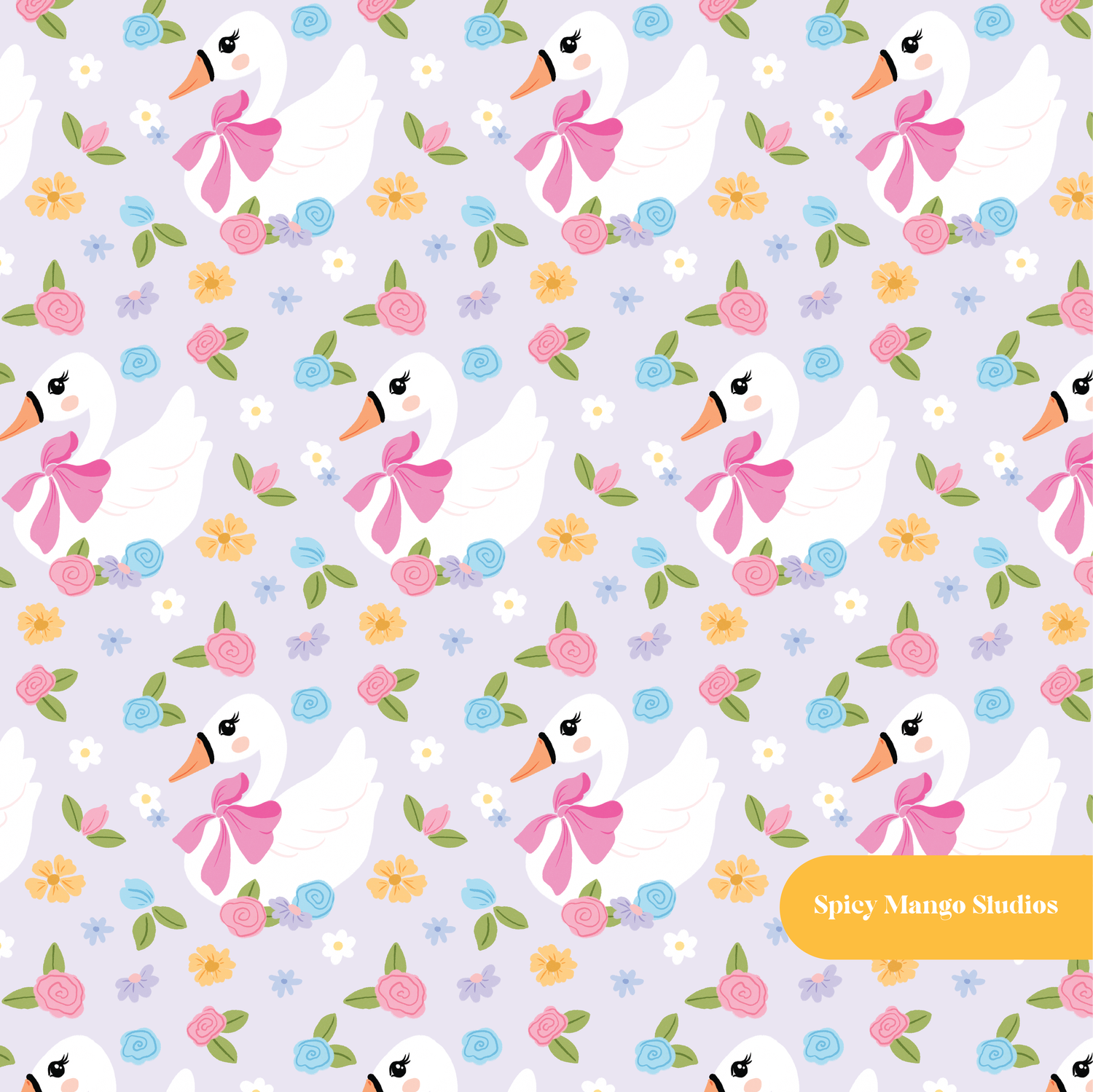 Lavender Elegant Swan Seamless Pattern