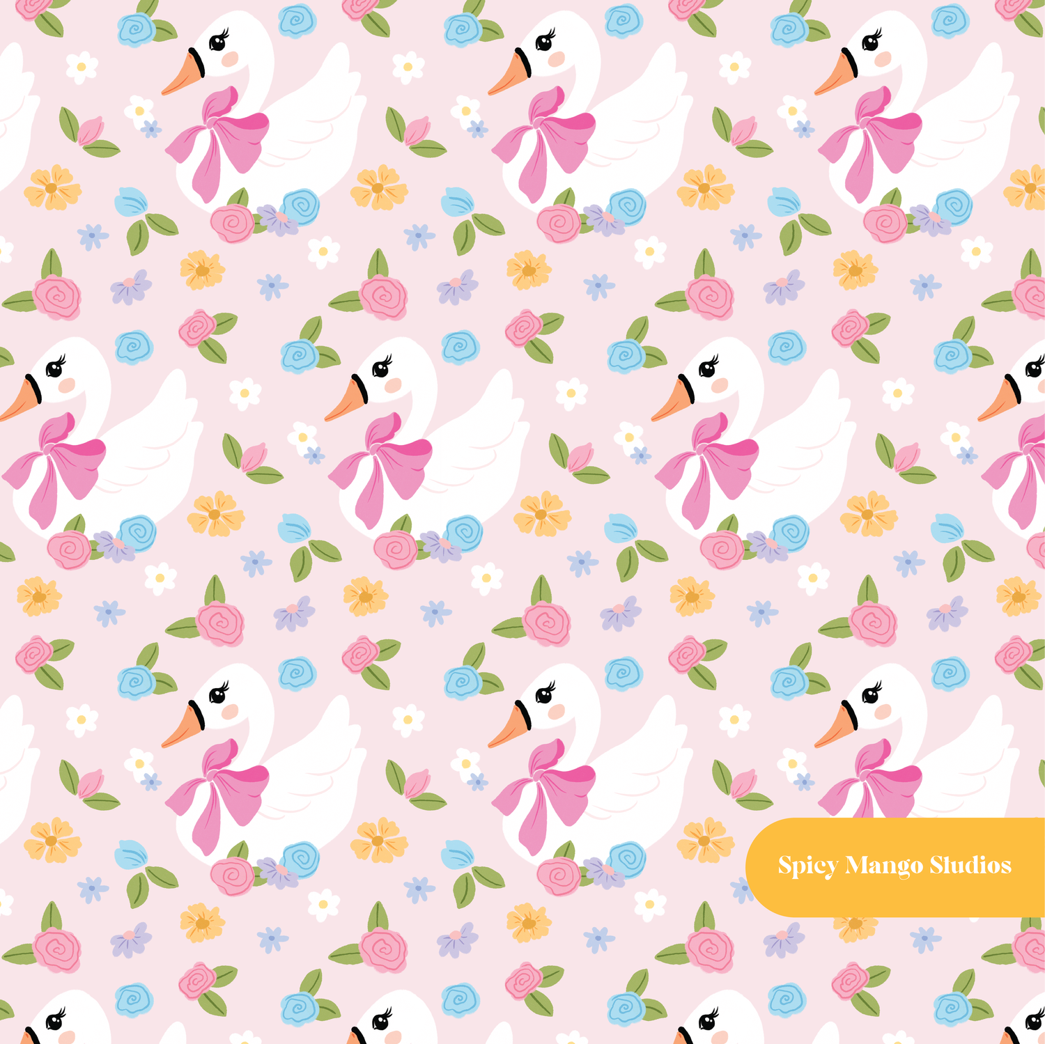 Pink Elegant Swan Seamless Pattern