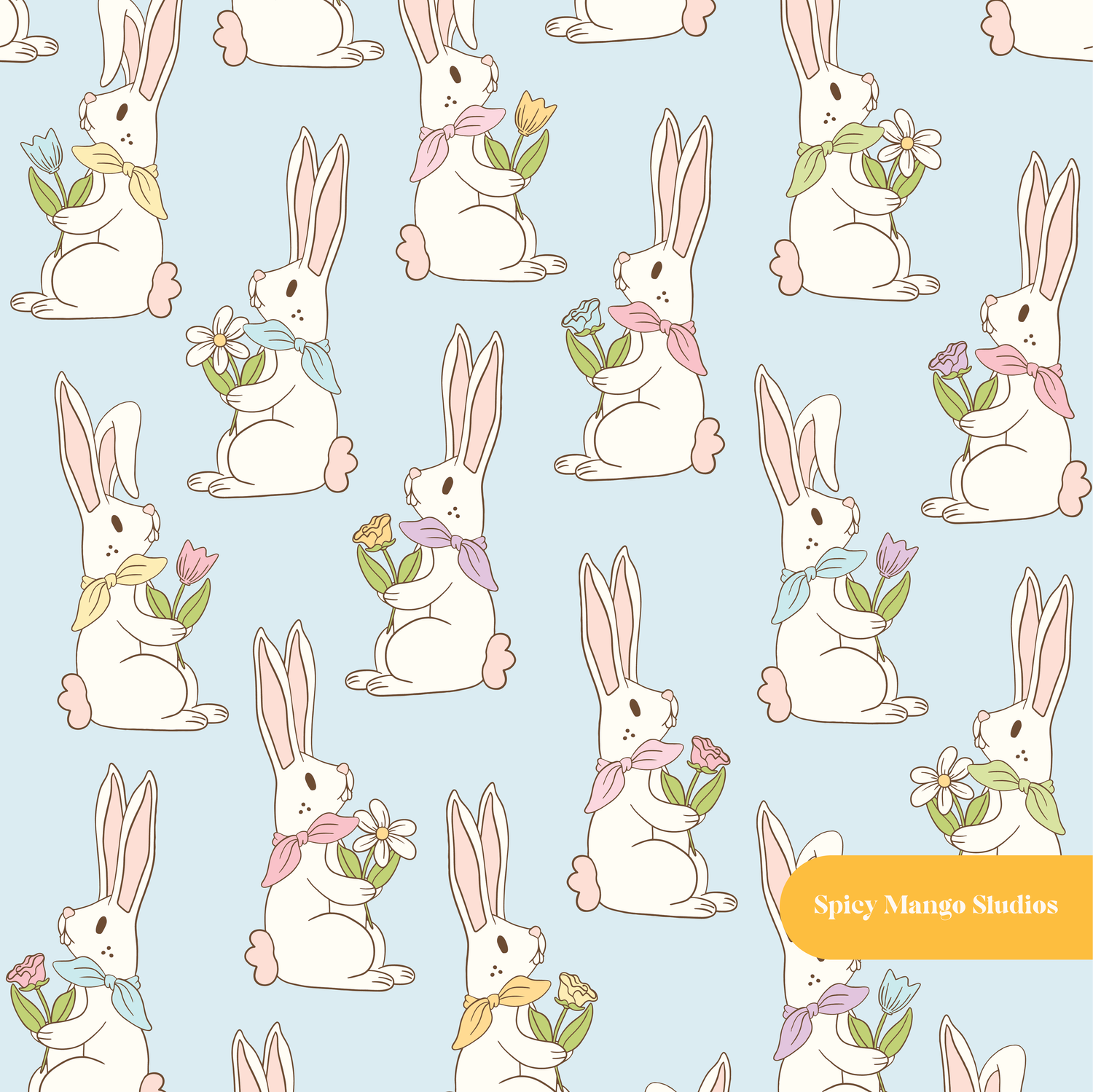 Light Blue Easter Bunny Seamless Pattern