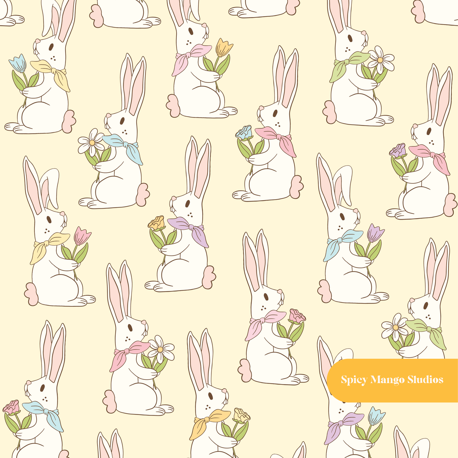 Pastel Yellow Easter Bunny Seamless Pattern
