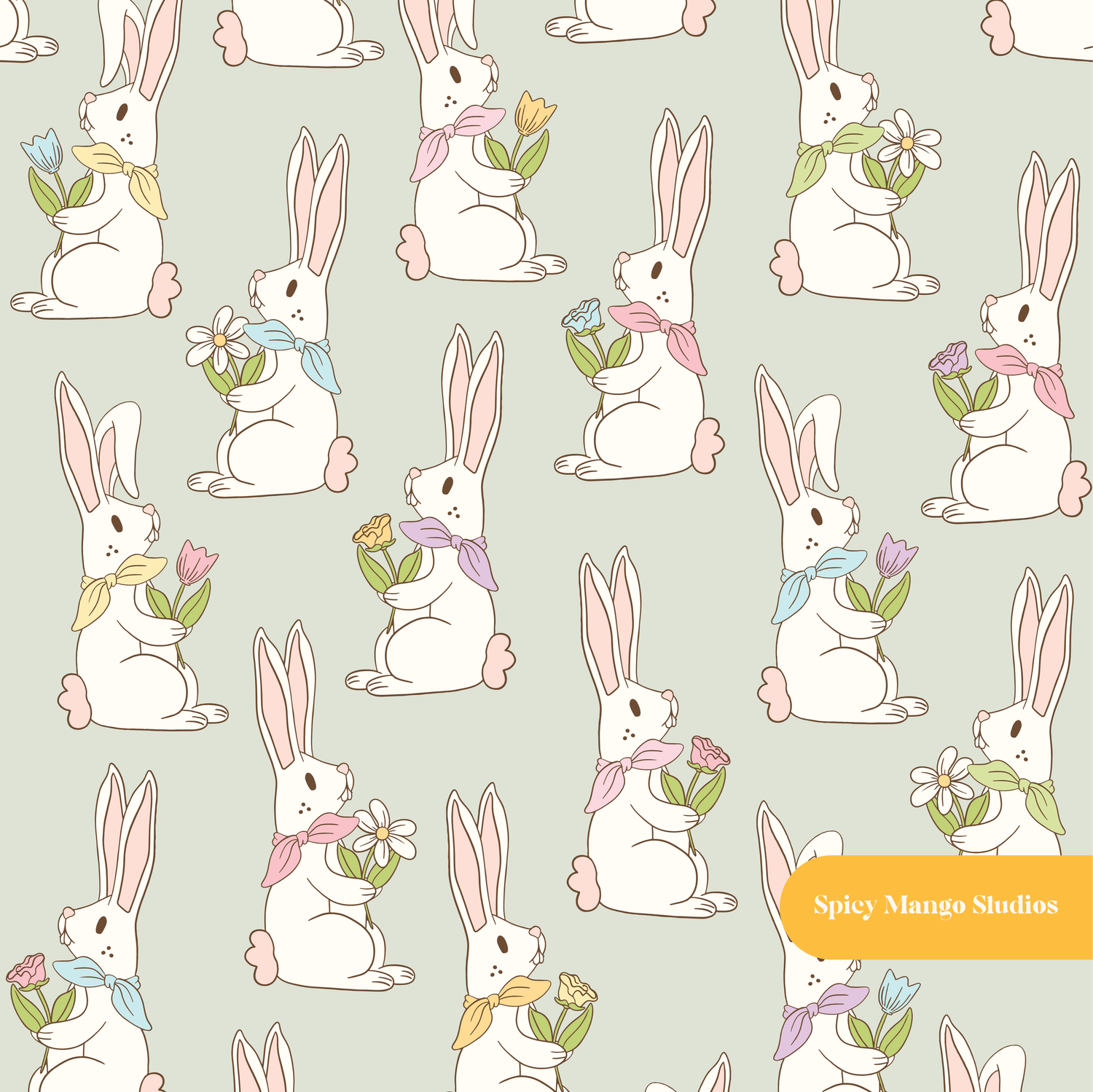 Sage Easter Bunny Seamless Pattern