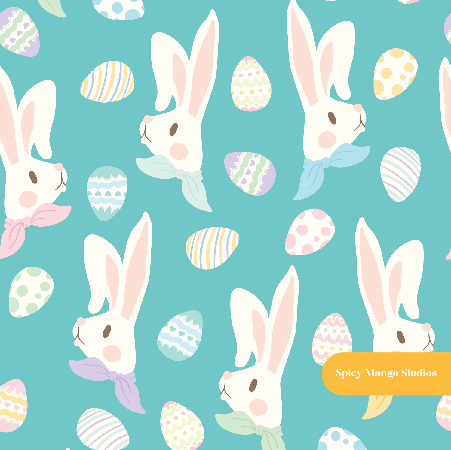 Aqua Easter Bunny Seamless Pattern