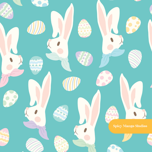 Aqua Easter Bunny Seamless Pattern