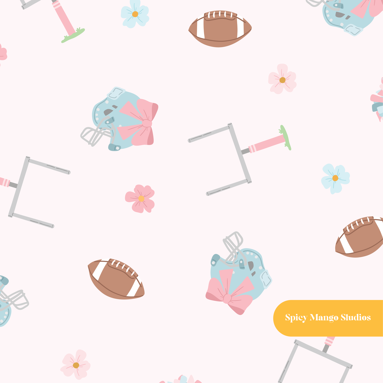 Pink Football Medley Seamless Pattern