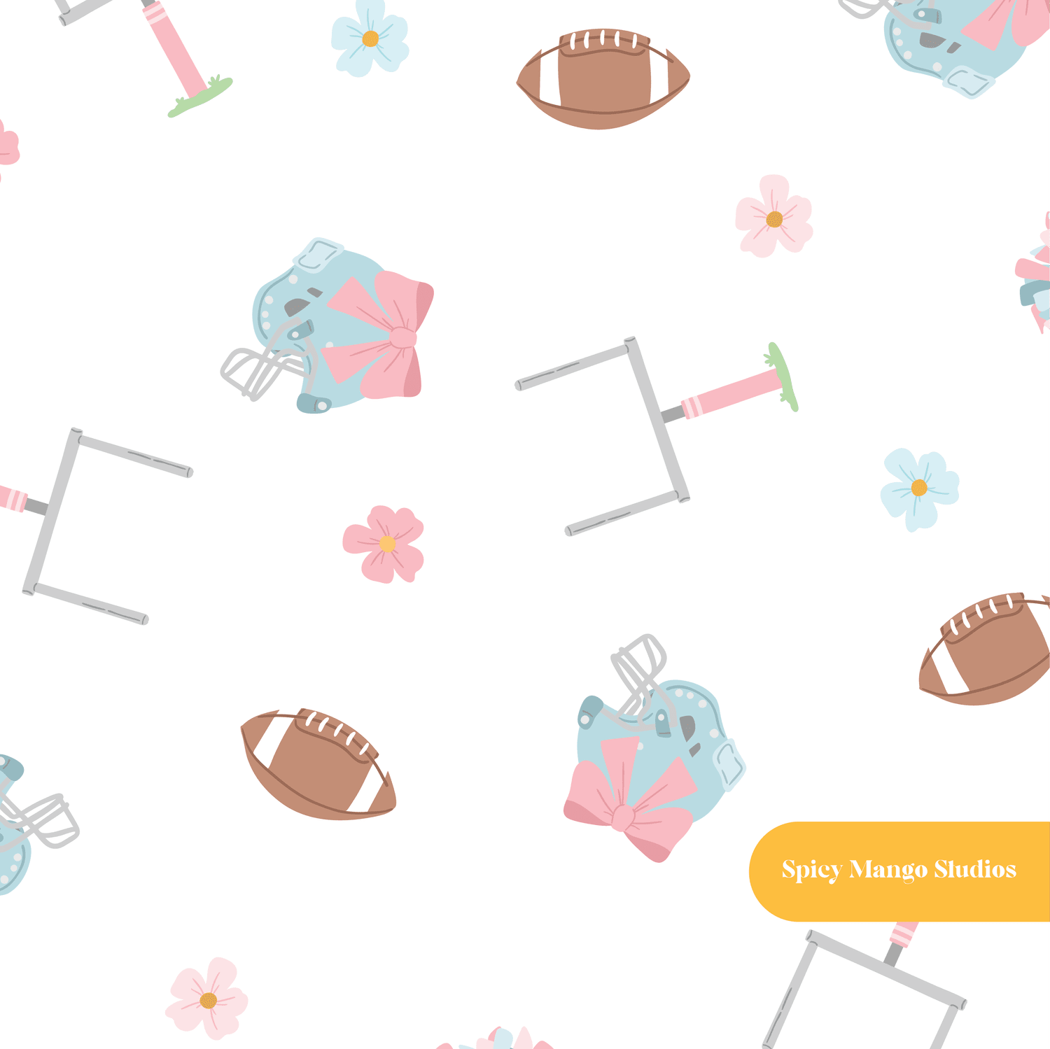 White Football Medley Seamless Pattern