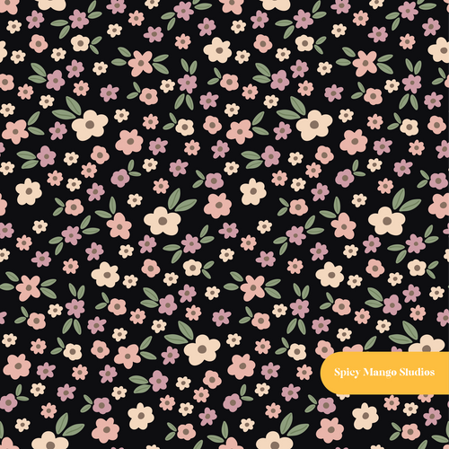 Black Fall Ditsy Floral Seamless Pattern