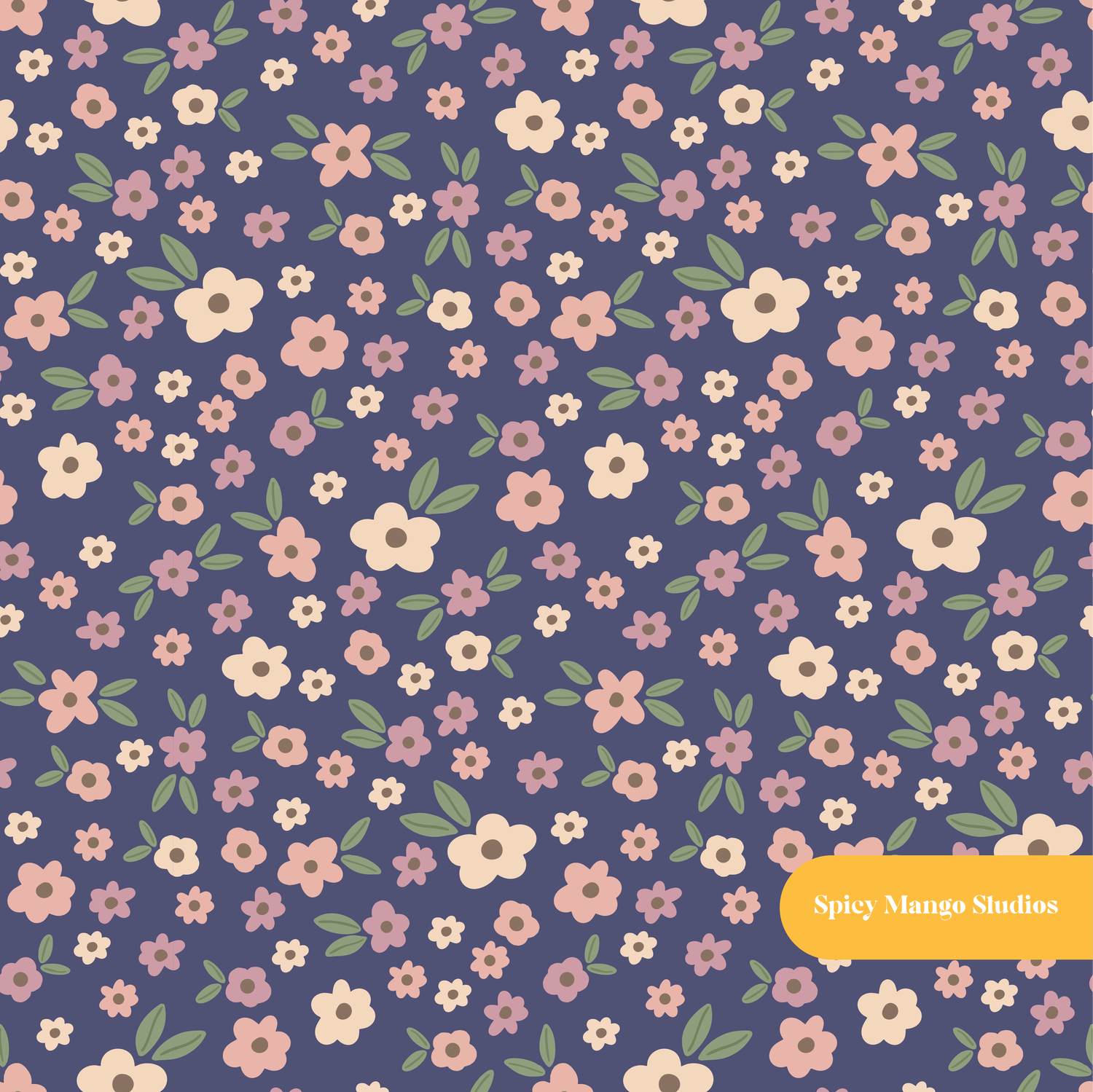 Fall Blue Fall Ditsy Floral Seamless Pattern