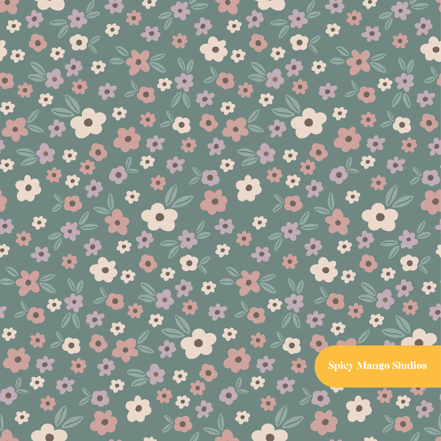 Fall Green Fall Ditsy Floral Seamless Pattern