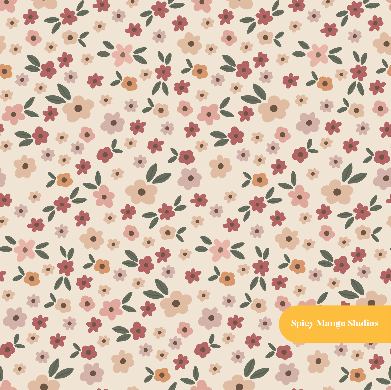 Fall Neutral Fall Ditsy Floral Seamless Pattern