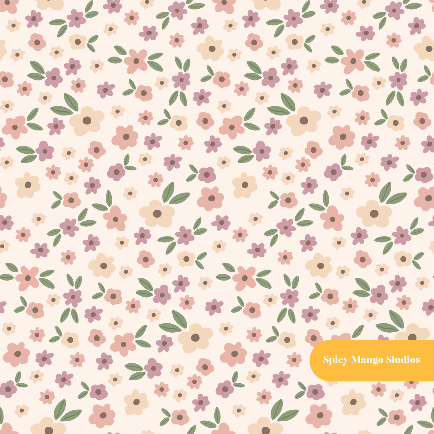 Neutral Fall Ditsy Floral Seamless Pattern