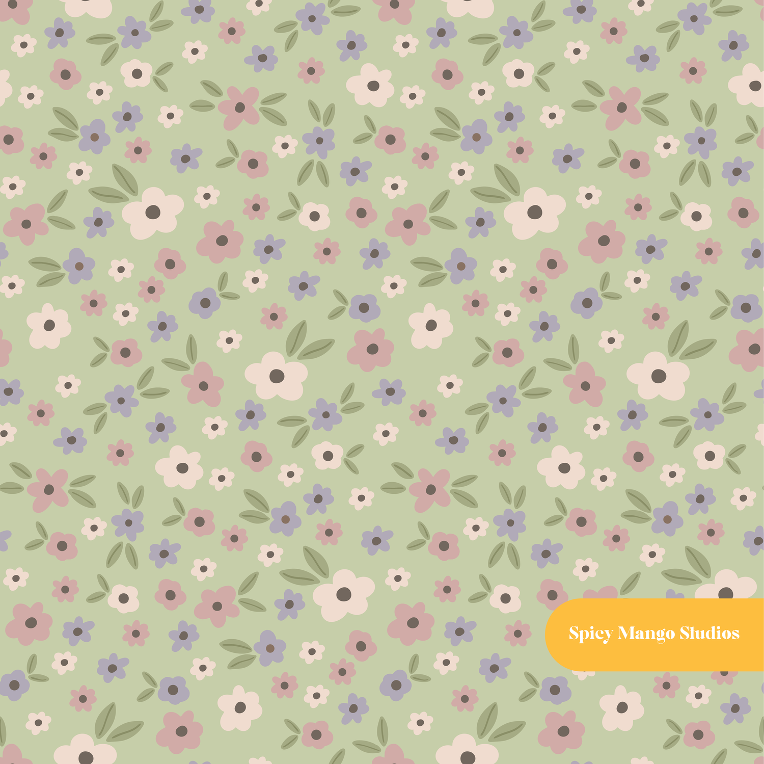 Sage Fall Ditsy Floral Seamless Pattern