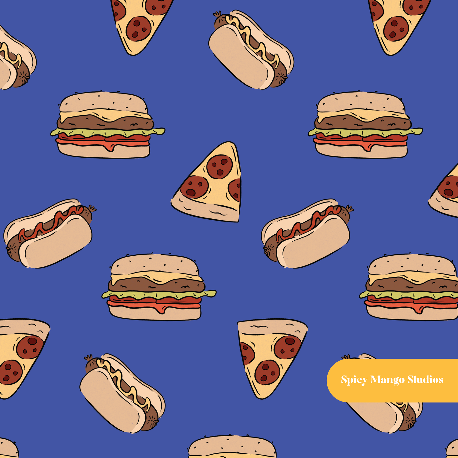 Dark Blue Foodie Seamless Pattern – Foodie & Kitchen Theme Digital Download