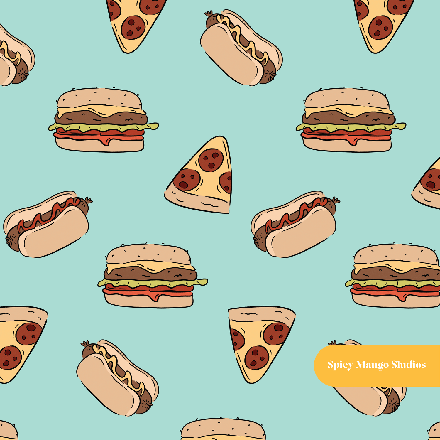 Green Foodie Seamless Pattern – Foodie & Kitchen Theme Digital Download