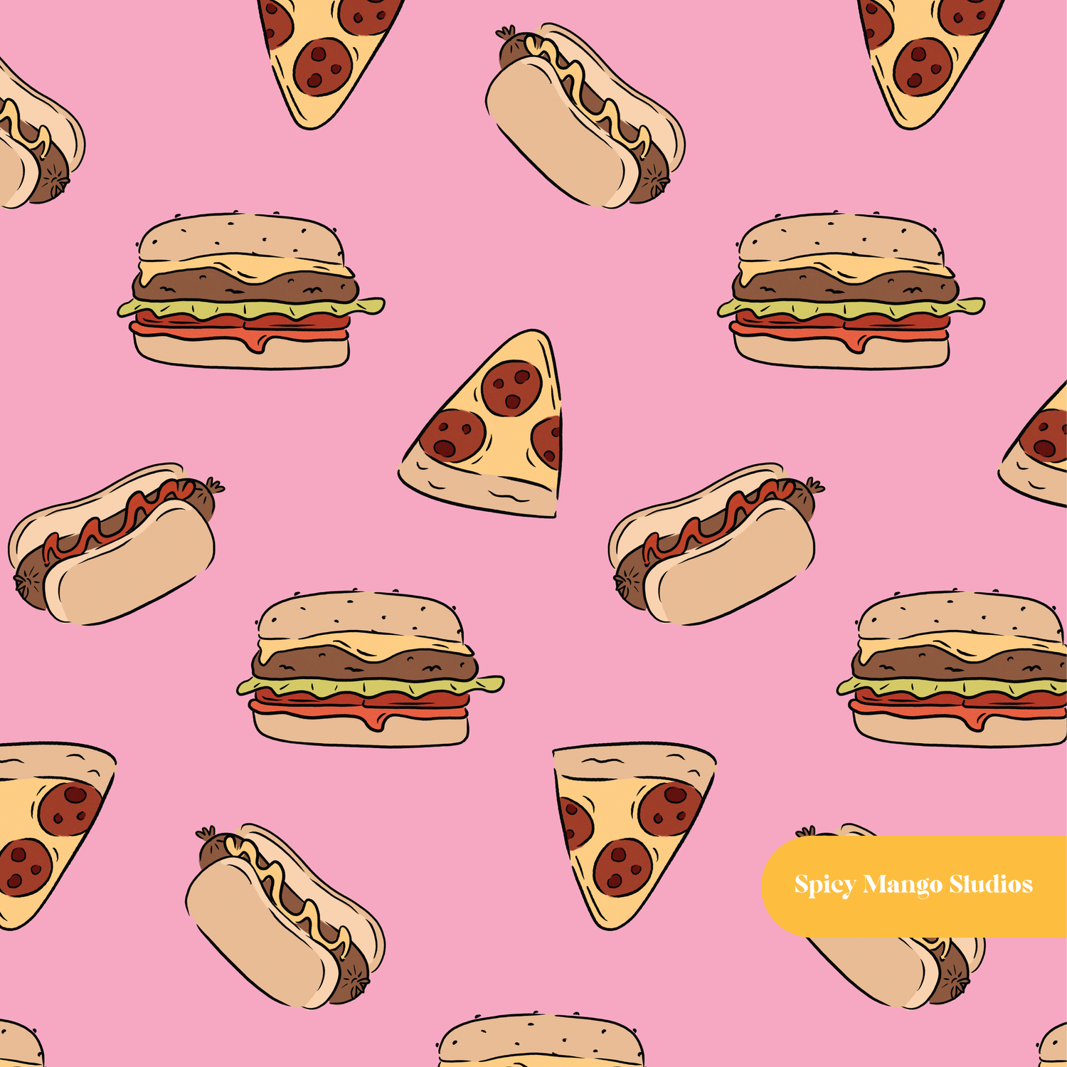 Pink Foodie Seamless Pattern – Foodie & Kitchen Theme Digital Download
