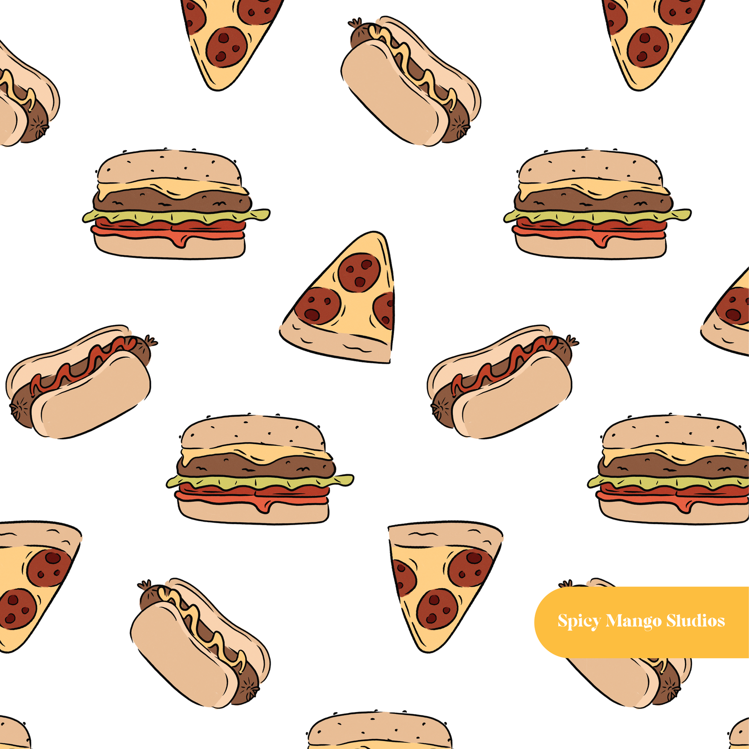 White Foodie Seamless Pattern – Foodie & Kitchen Theme Digital Download