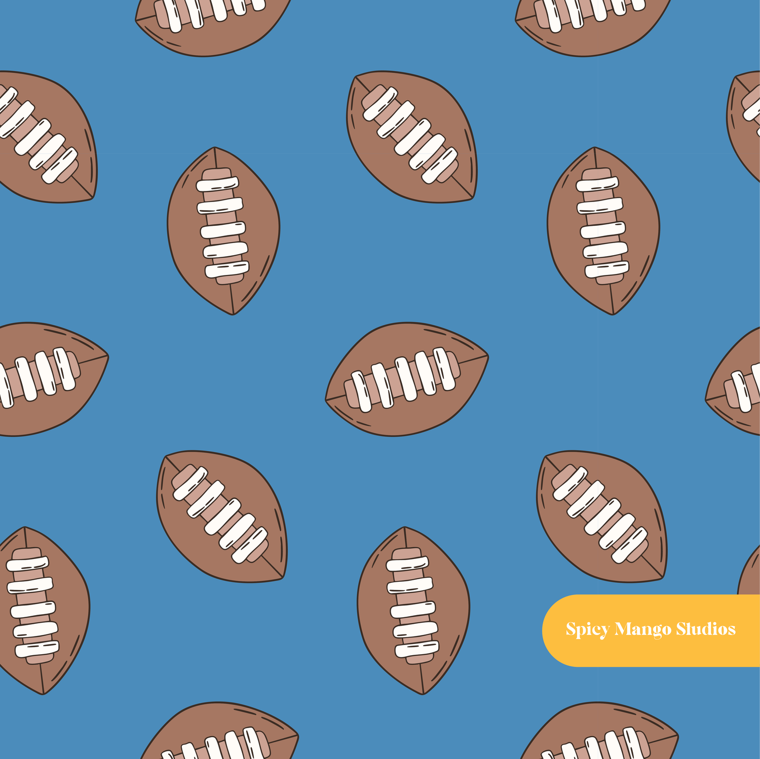 Blue Fall Football Seamless Pattern