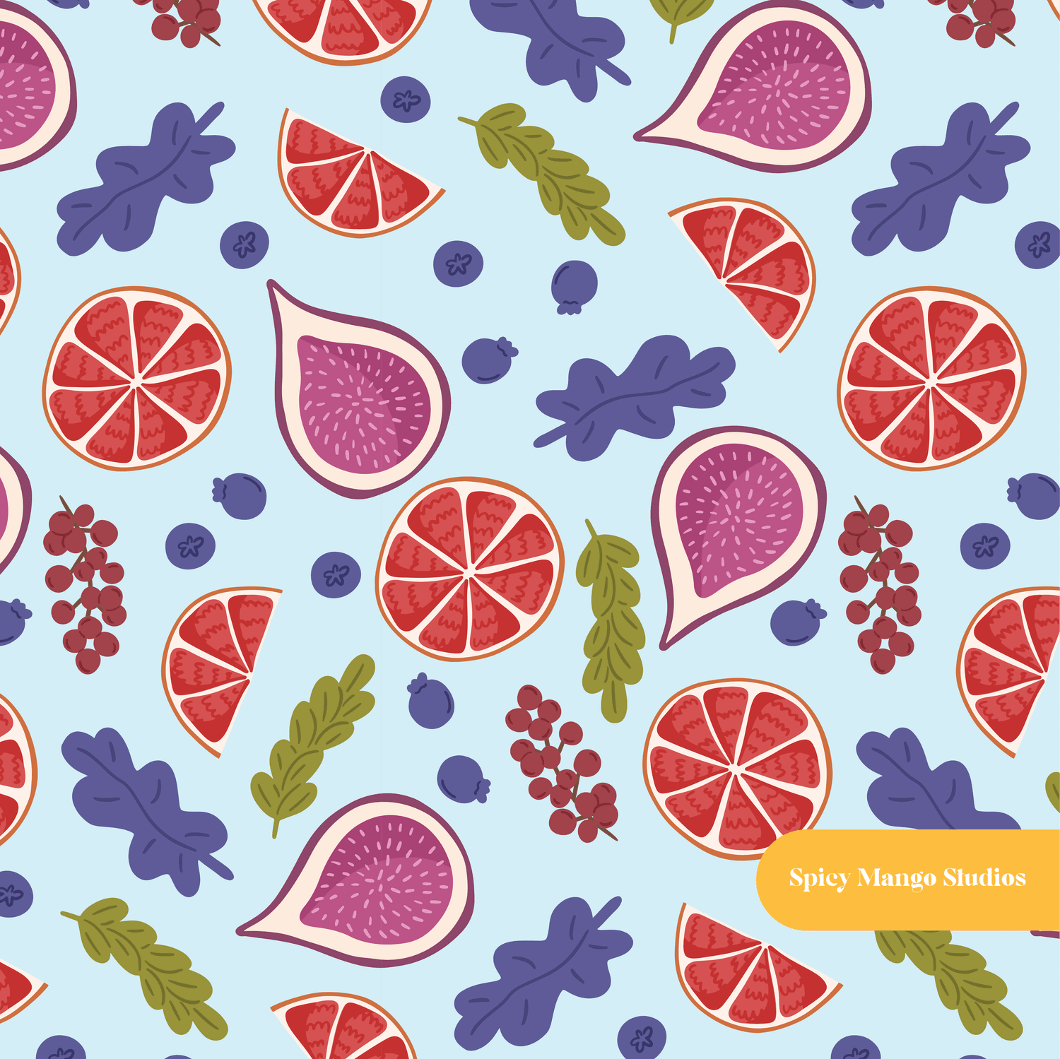 Blue Fall Fruit Medley Seamless Pattern