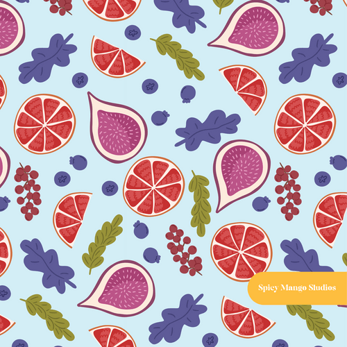 Blue Fall Fruit Medley Seamless Pattern