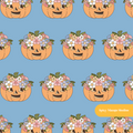 Dusty Blue Flower Crown Pumpkin Seamless Pattern