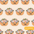 Neutral Flower Crown Pumpkin Seamless Pattern