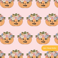 Pink Flower Crown Pumpkin Seamless Pattern