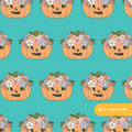 Teal Flower Crown Pumpkin Seamless Pattern
