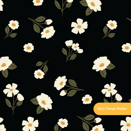 Black Florence Floral Seamless Pattern
