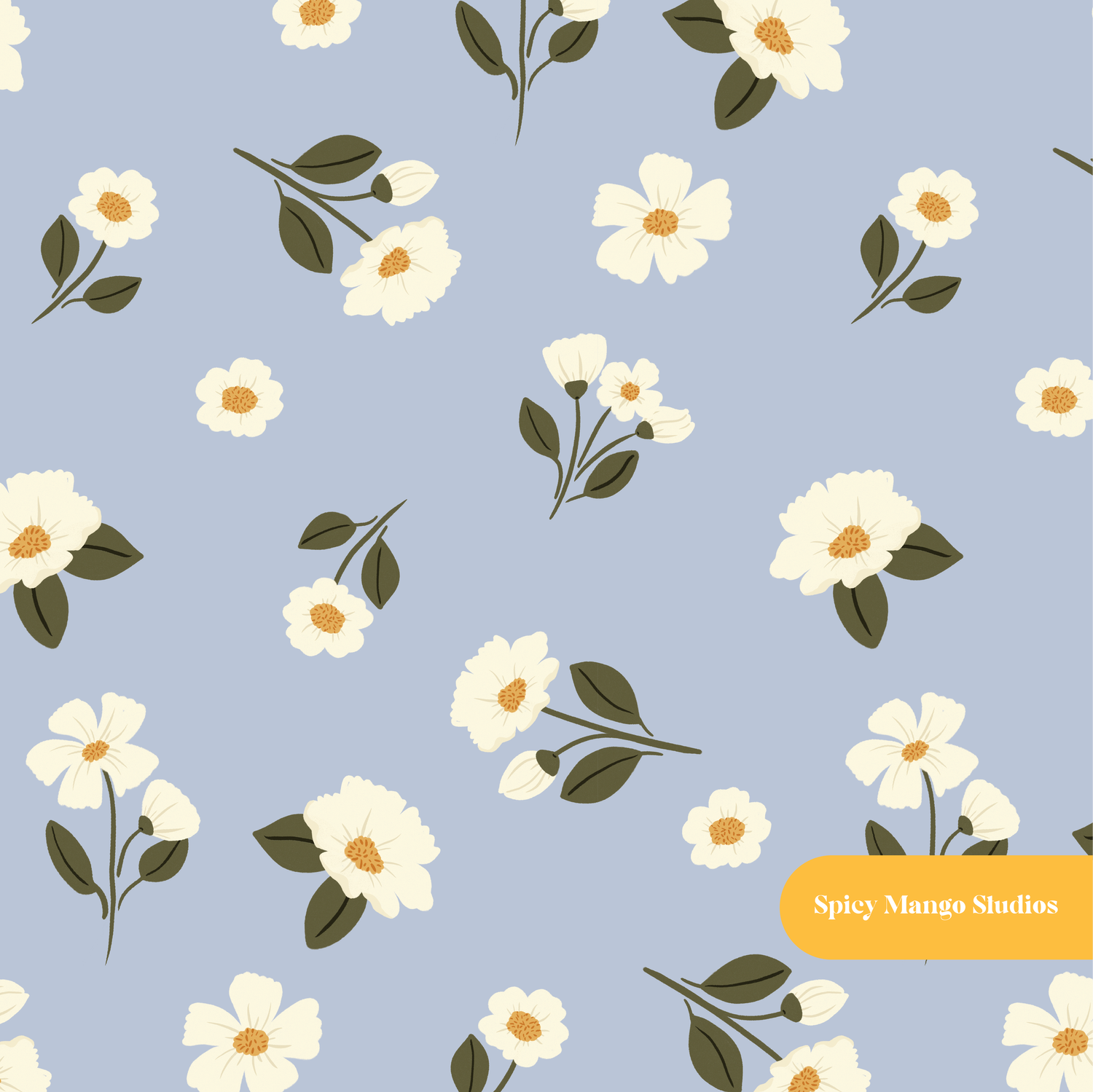Dusty Blue Florence Floral Seamless Pattern
