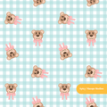 Aqua Gingham Fancy Bear Seamless Pattern