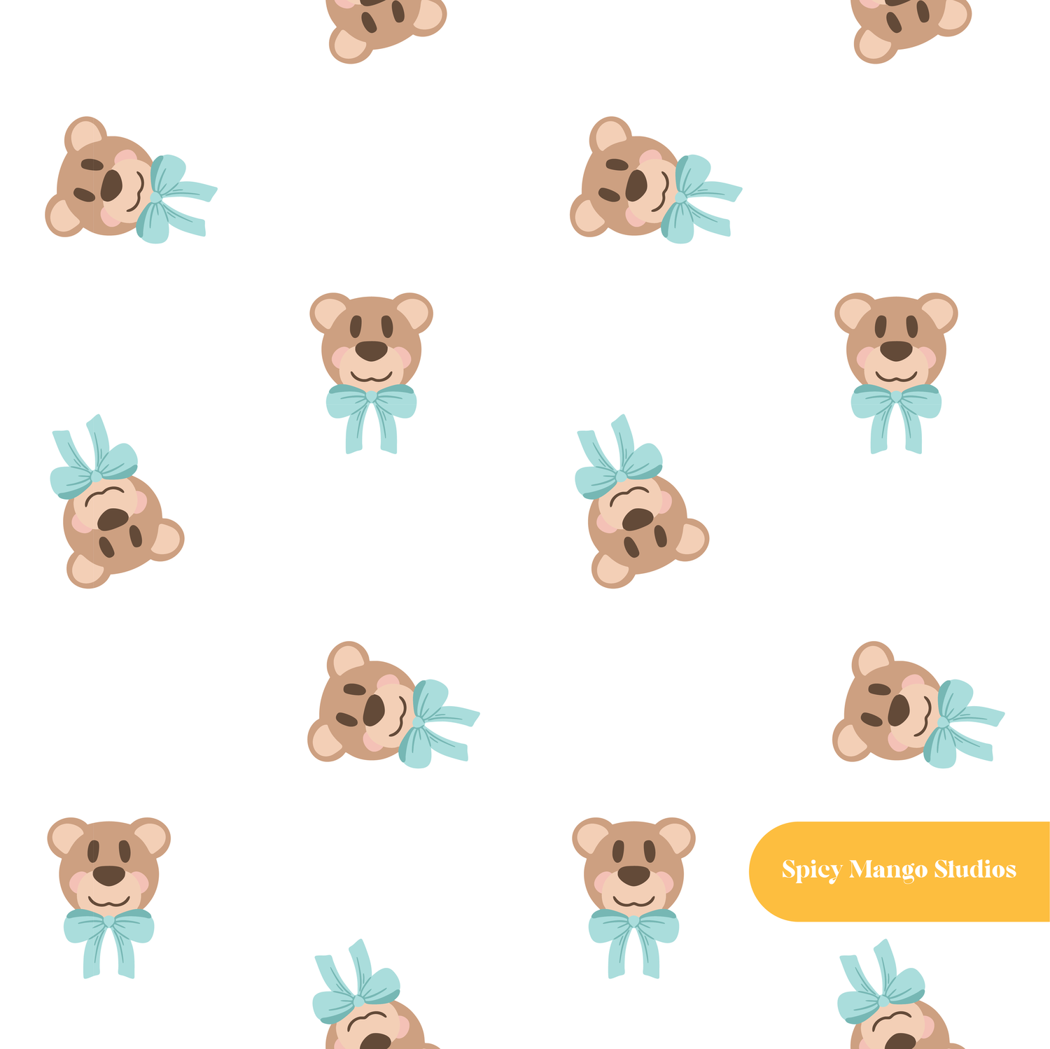 White and Aqua Fancy Bear Seamless Pattern