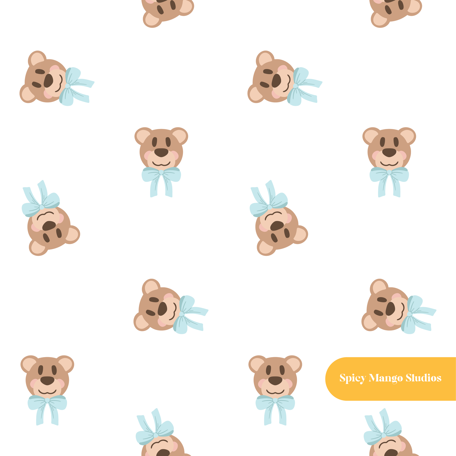 White and Light Blue Fancy Bear Seamless Pattern
