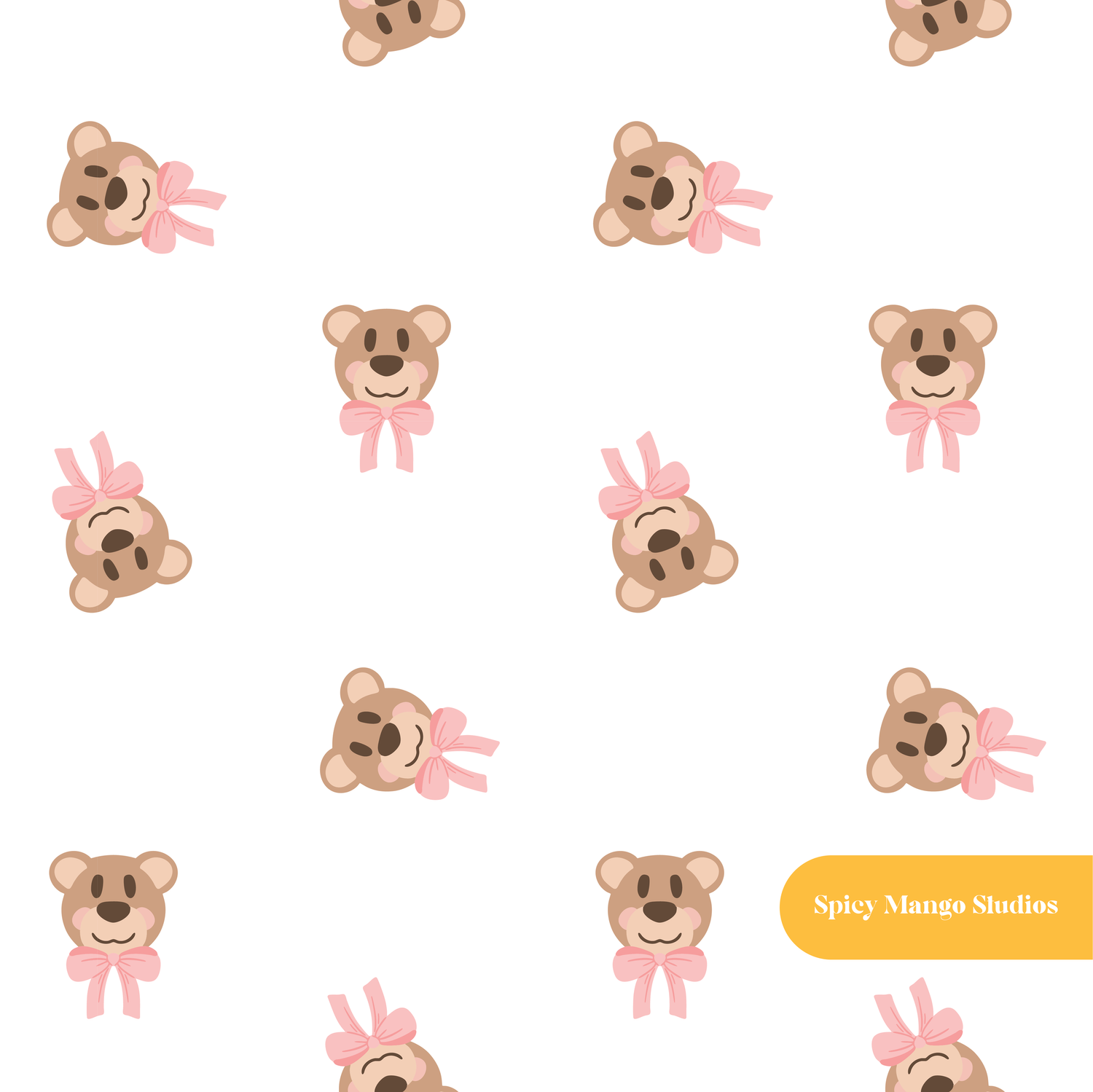 White and Pink Fancy Bear Seamless Pattern