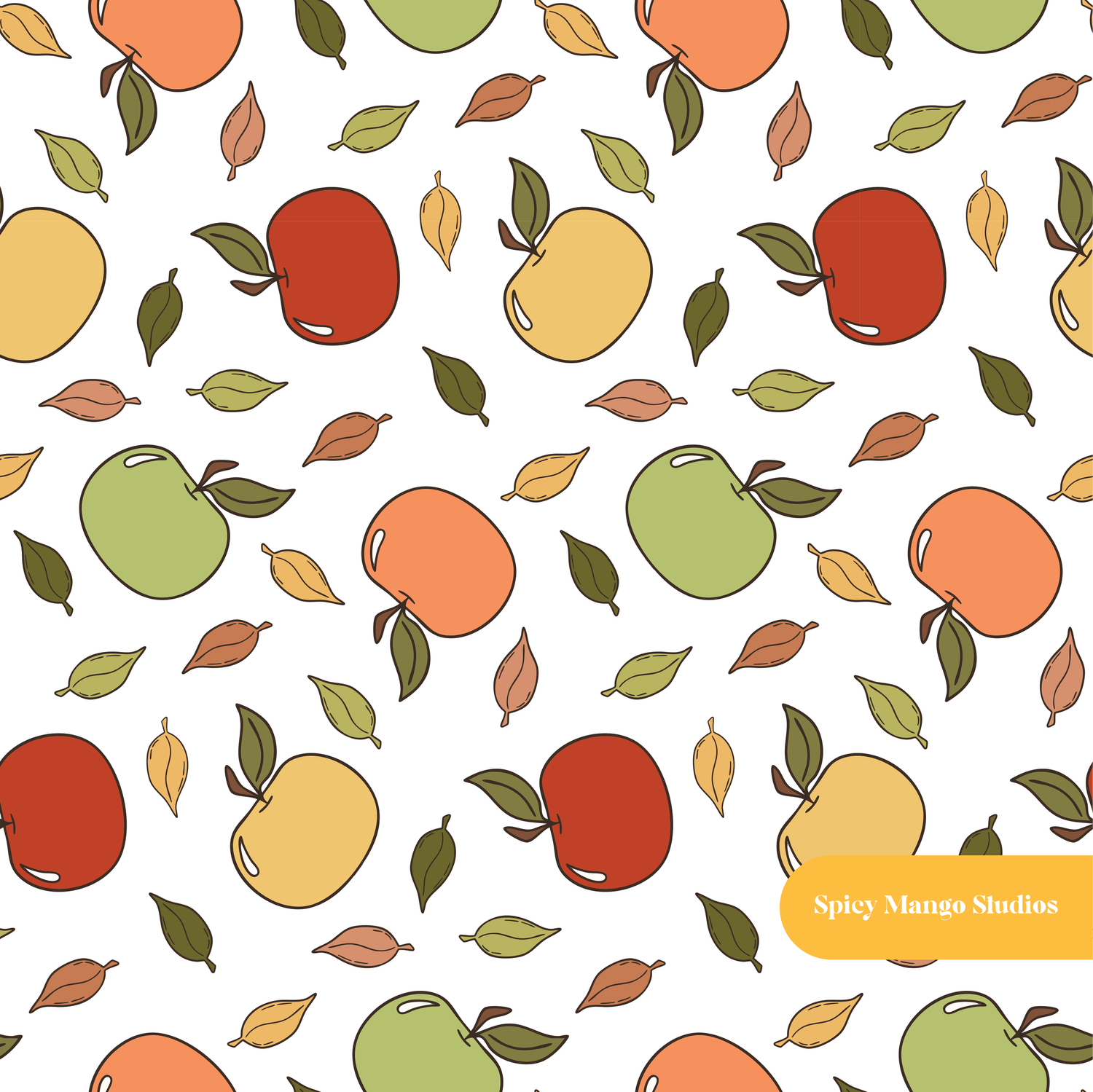 White Fall Apples Seamless Pattern – Back to School & Kitchen Digital Download