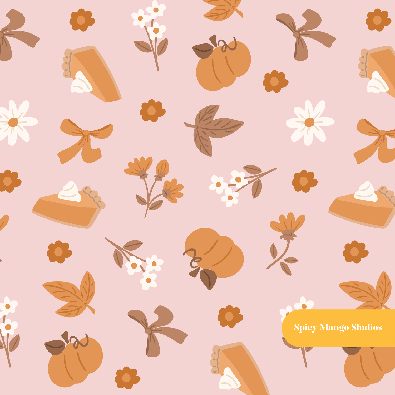 Dusty Pink Fall Pumpkin Medley Seamless Pattern