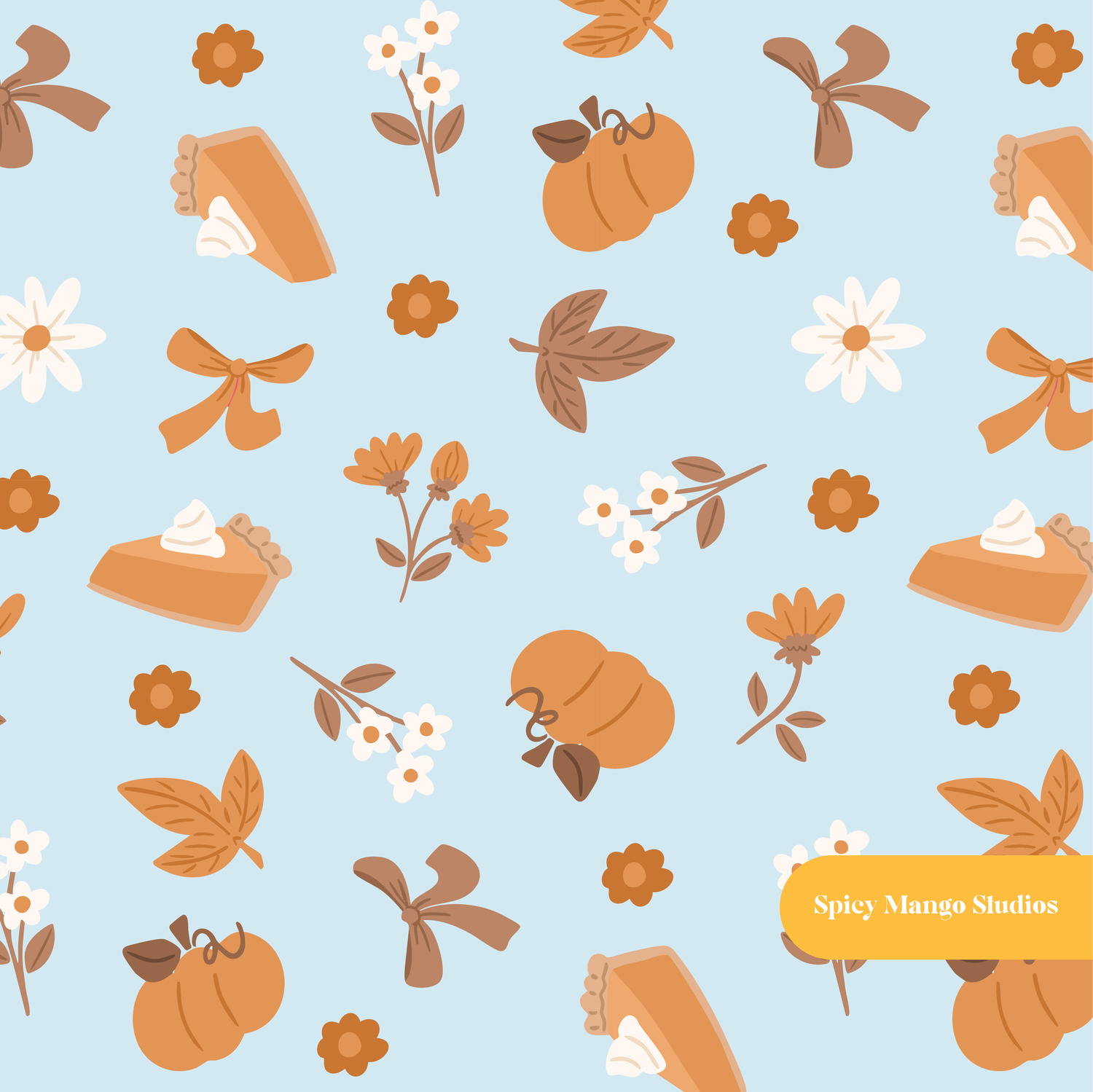 Light Blue Fall Pumpkin Medley Seamless Pattern