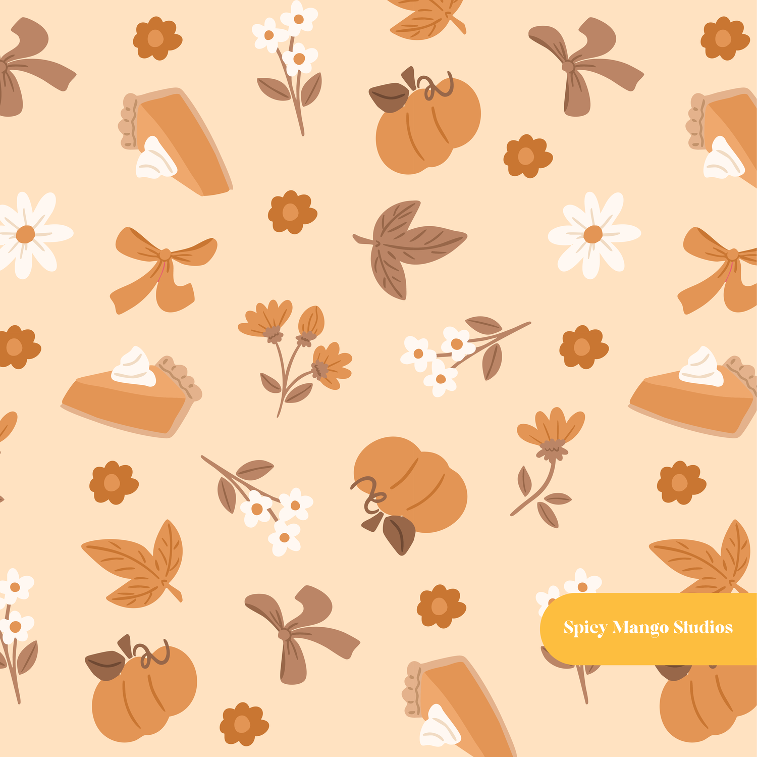 Neutral Fall Pumpkin Medley Seamless Pattern