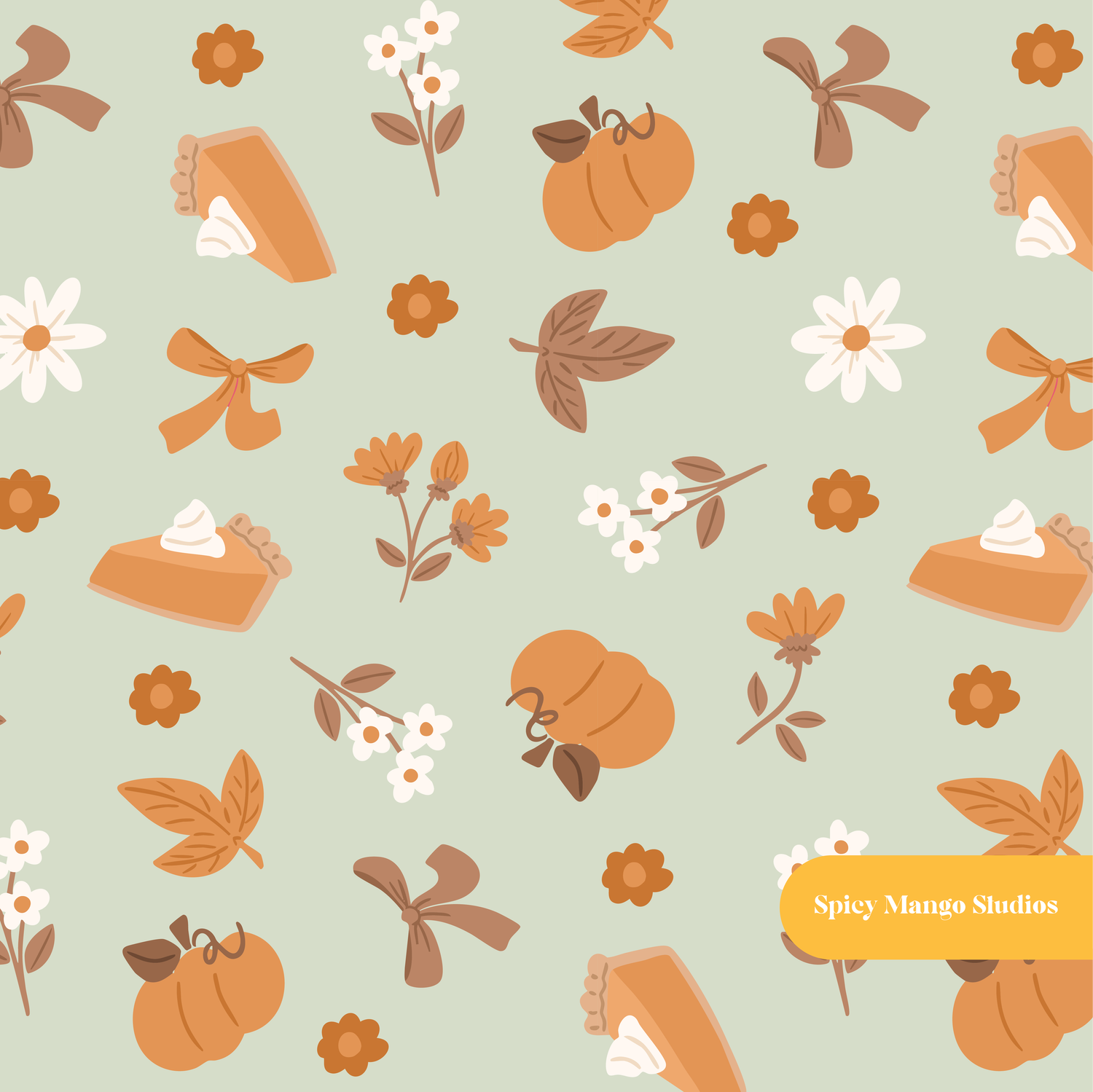 Sage Fall Pumpkin Medley Seamless Pattern