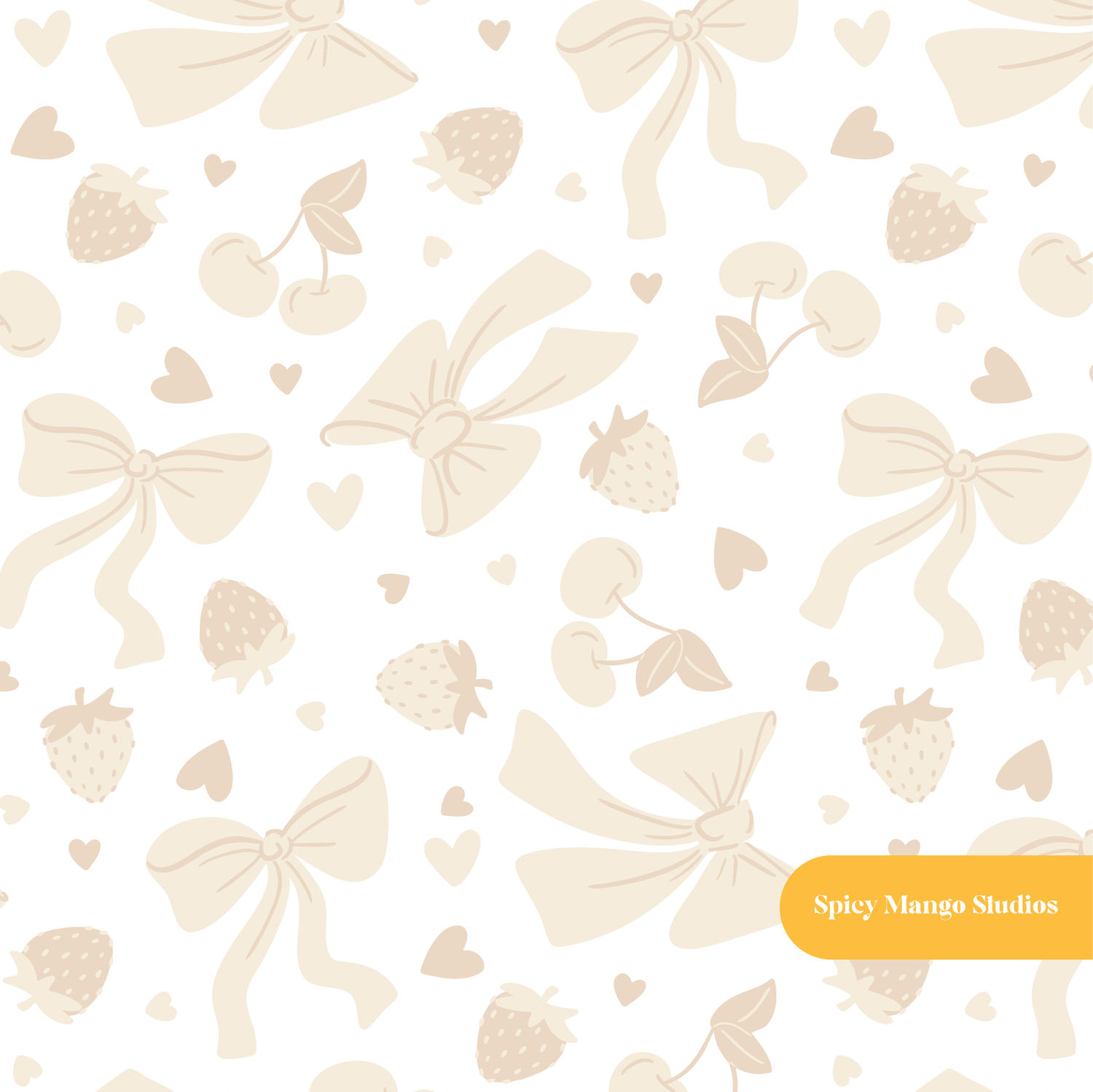 Beige Fruity Bows Seamless Pattern